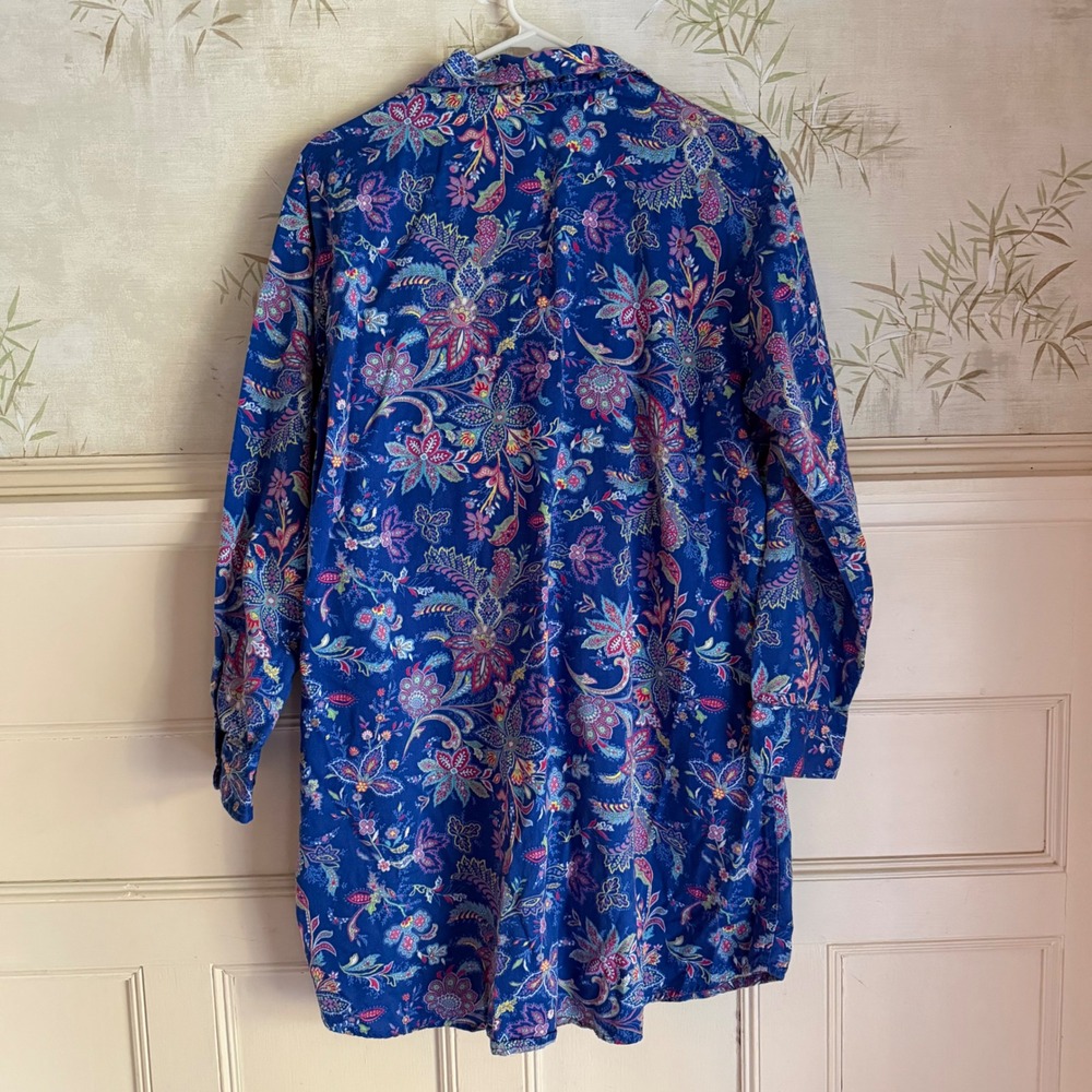 Lauren Ralph Lauren Sleep Shirt Blue Floral Paisley Cotton Button Tunic Large - Picture 3 of 6